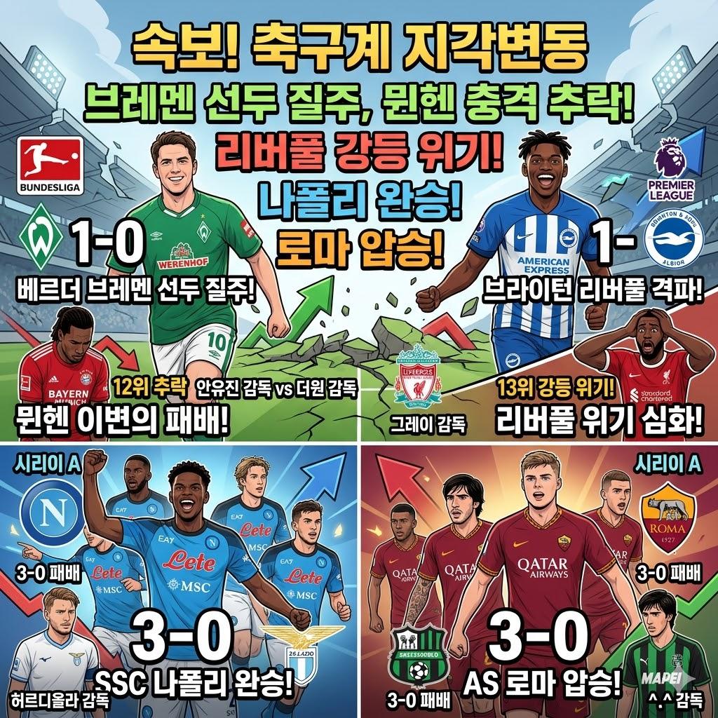 베르더 브레멘, 뮌헨 꺾고 리그 선두 질주나폴리, 라